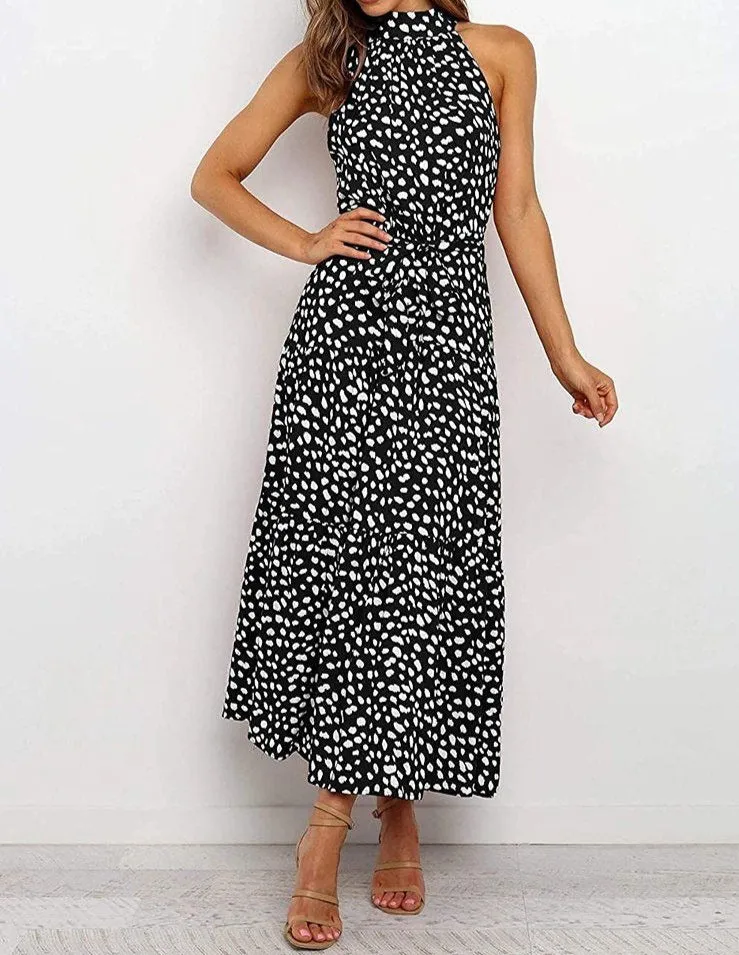 Women’s Casual Halter Neck Floral Backless Long Maxi Dress