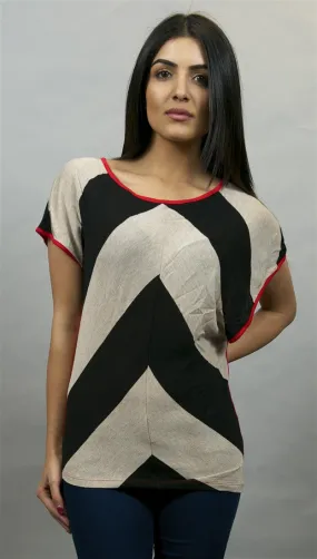 Woodleigh Chevron Top in Tan, Black and Red