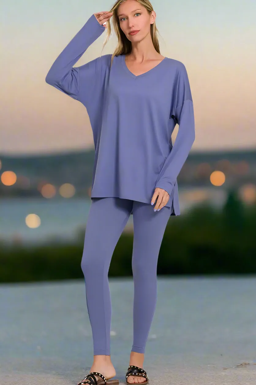 Zenana Brushed Soft Microfiber Long Sleeve Loungewear Set