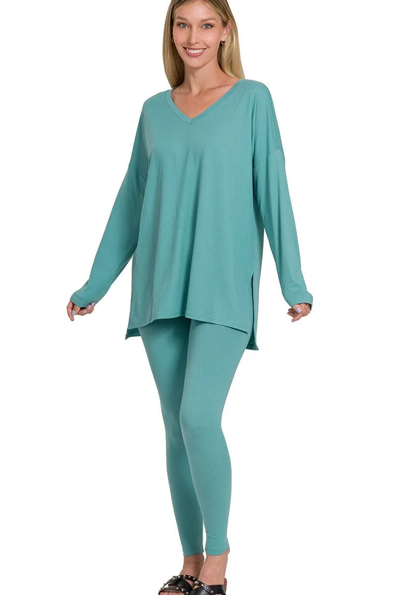 Zenana Brushed Soft Microfiber Long Sleeve Loungewear Set