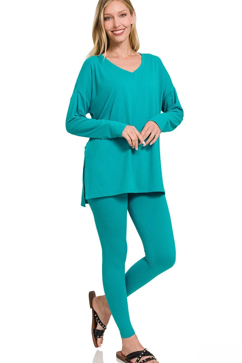 Zenana Brushed Soft Microfiber Long Sleeve Loungewear Set