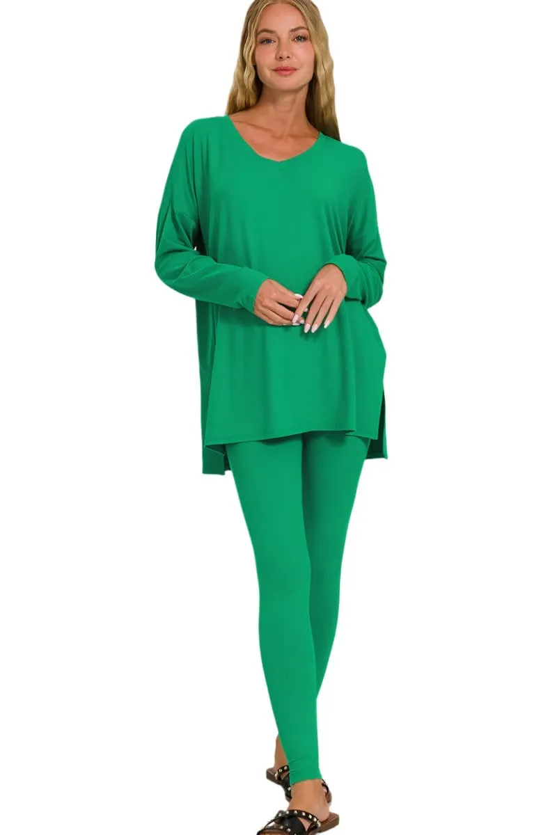 Zenana Brushed Soft Microfiber Long Sleeve Loungewear Set