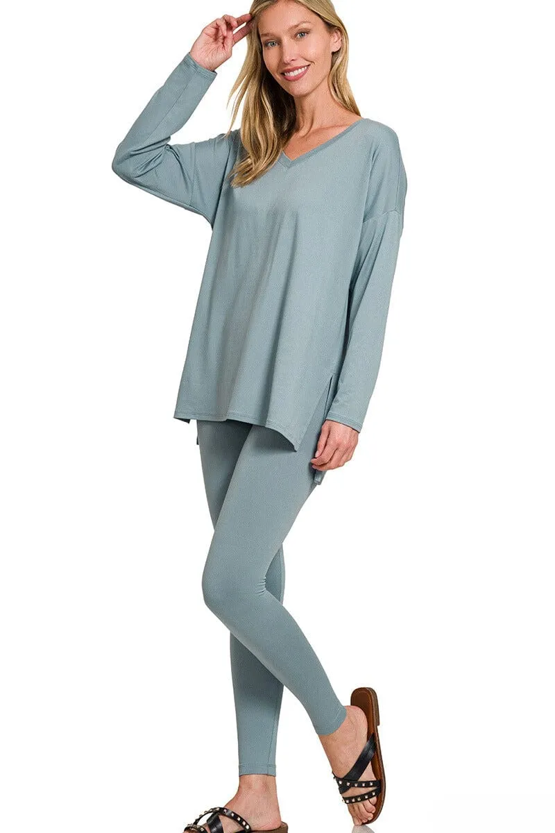 Zenana Brushed Soft Microfiber Long Sleeve Loungewear Set