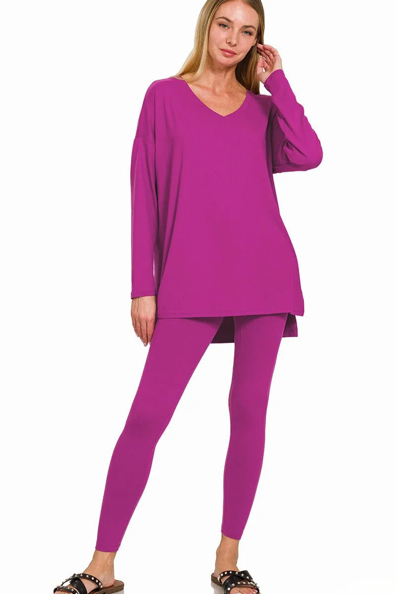 Zenana Brushed Soft Microfiber Long Sleeve Loungewear Set