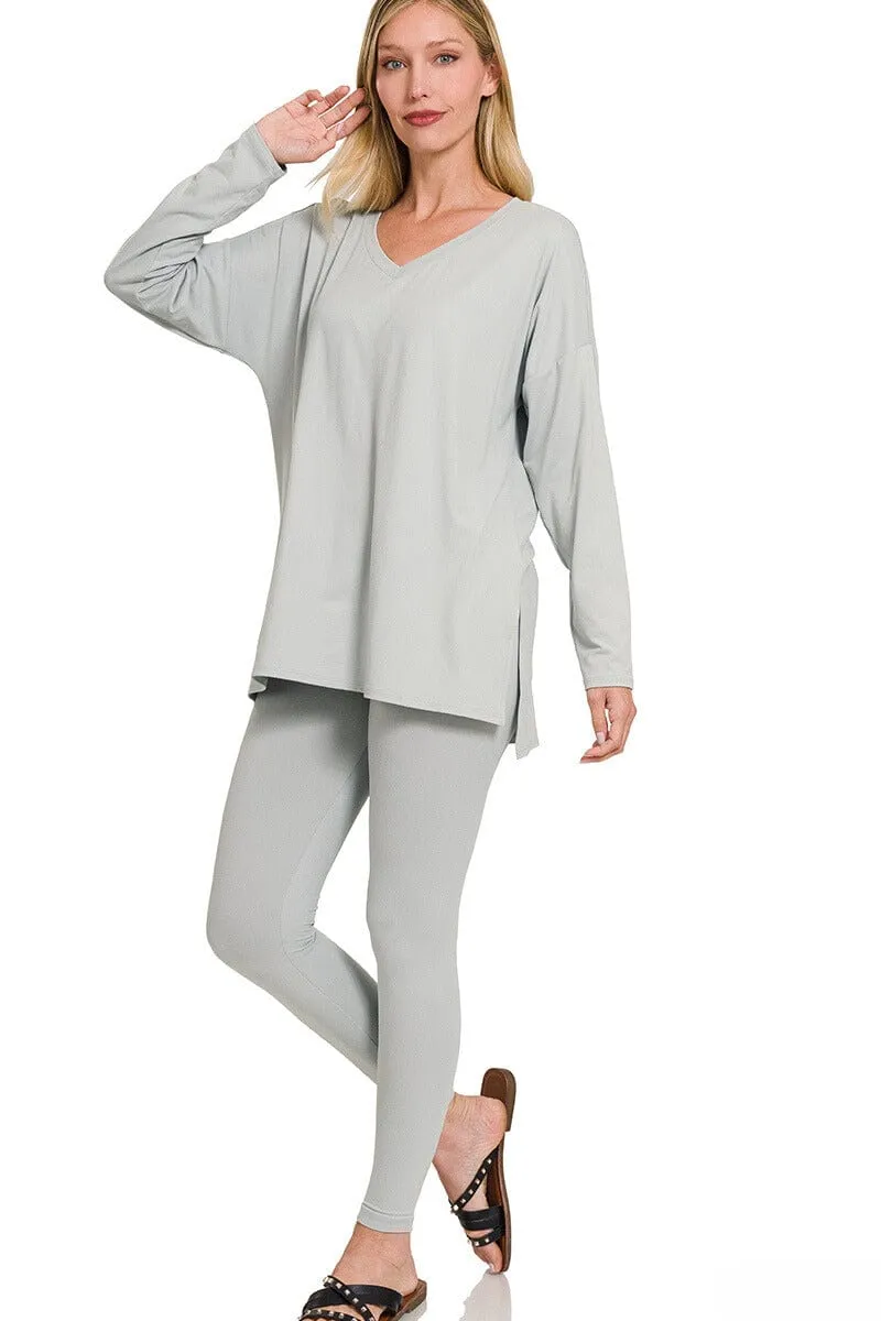 Zenana Brushed Soft Microfiber Long Sleeve Loungewear Set